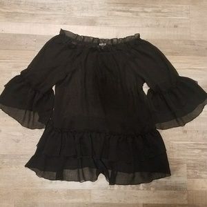 Allen B. Ruffled Black Blouse